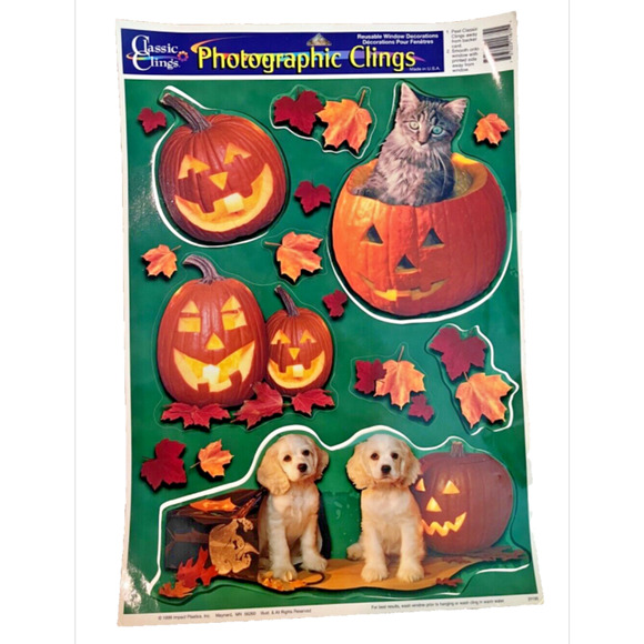 Halloween Cats & Dogs Plastic Window Clings Vintage NOS - Picture 4 of 7